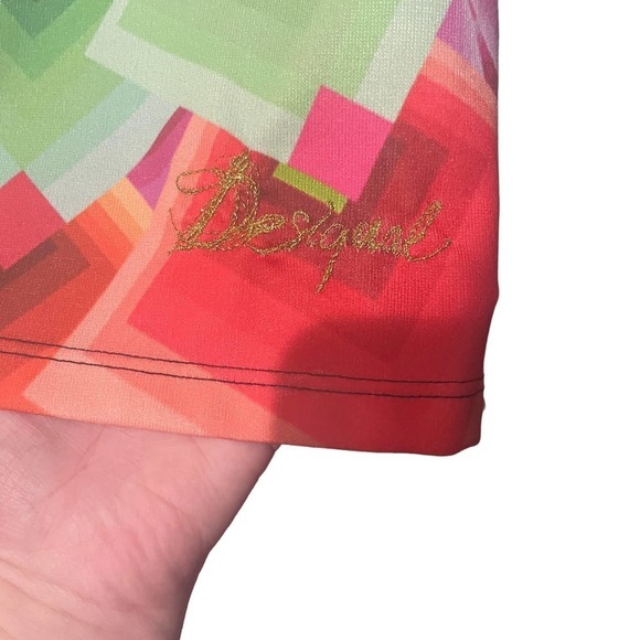 DESIGUAL Margaret Abstract Geometric Colorful Sleeveless Dress w/Mesh Neckline - Picture 4 of 12